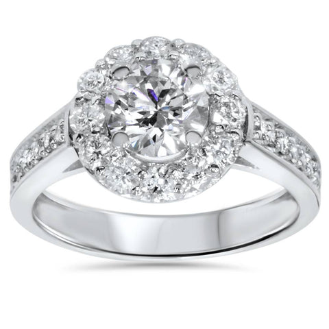 G/SI 2ct Diamond Halo Engagement Ring 14K White Gold Enhanced
