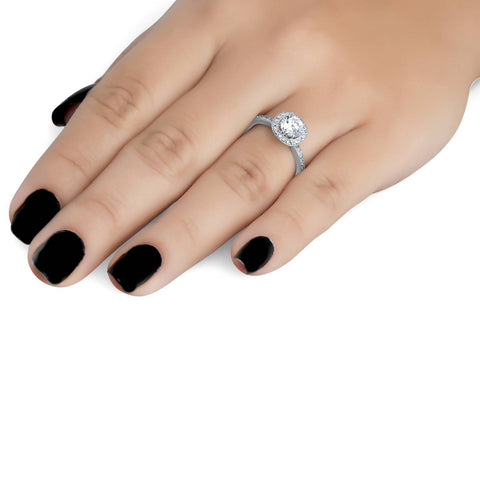 1 1/20ct Pave Halo Diamond Ring 14K White Gold