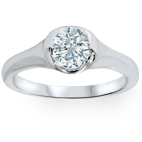 G/VS .75ct Bezel Solitaire 100% Diamond Engagement Ring 14K White Gold Lab Grown