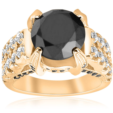 5 5/8ct Treated Black & White Diamond Ring 14K Yellow Gold