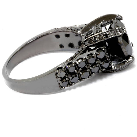 5 1/4ct Black Diamond Engagement Ring 14K Black Gold