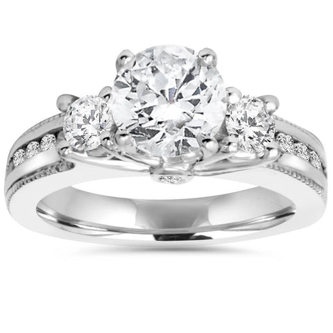 G SI 2ct 3-Stone Round Diamond Engagement Round Cut Ring Solitaire White Gold