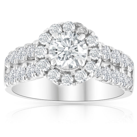G/SI 2.50 Ct Diamond Halo Double Row Engagement Ring White Gold Enhanced