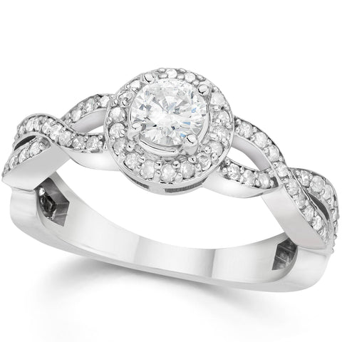 7/8ct Infinity Diamond Engagement Halo Ring 14K White Gold