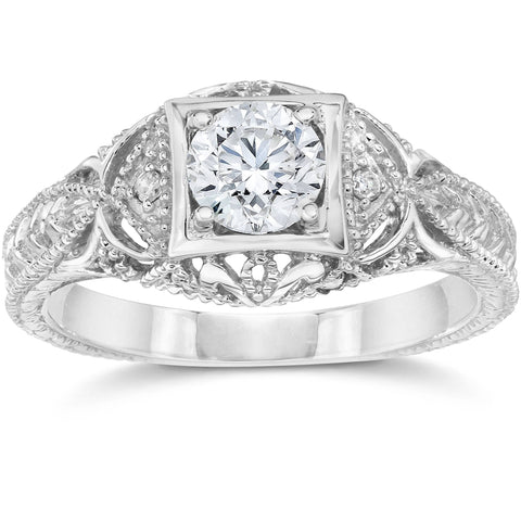 Emery 5/8Ct Vintage Diamond Antique Engagement 14K White Gold