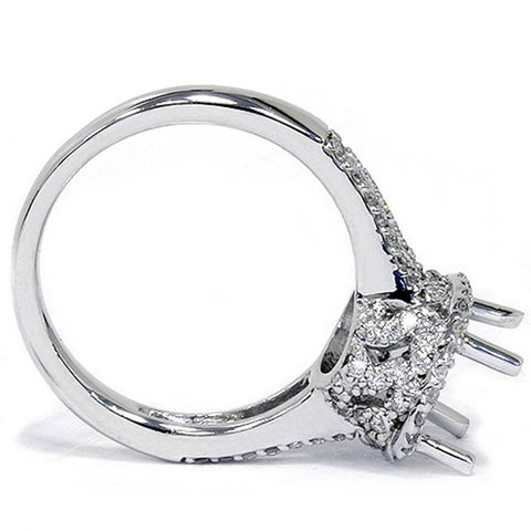 Halo Diamond Engagement Ring Setting Vintage Semi Mount for Oval 10x8mm 14k WG