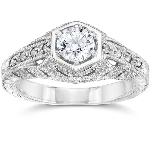 Emery .70Ct Vintage Diamond Genuine Engagement 14K White Gold