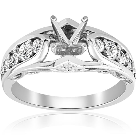 3/8ct Diamond Engagement Ring Setting 14K White Gold Vintage Antique Deco Mount