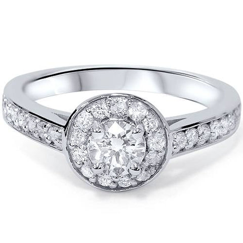3/4ct Round Diamond Halo Engagement Ring 14K White Gold
