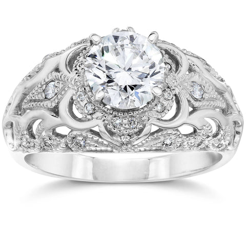 Emery 3/4 Ct Vintage Diamond Genuine Engagement Ring Filigree 14K White Gold