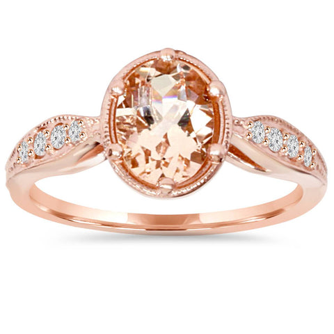 1ct Vintage Morganite & Diamond Ring 14K Rose Gold