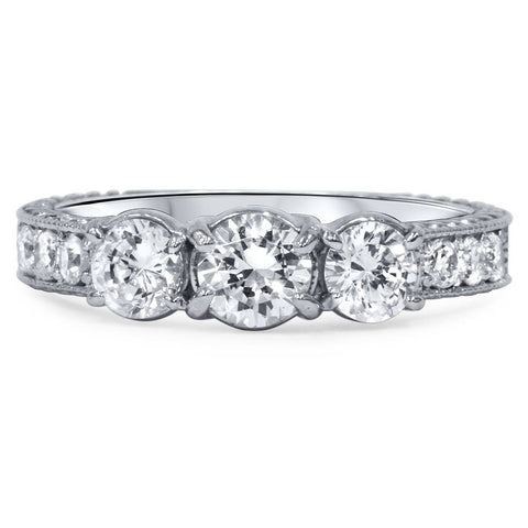 1 1/2ct Vintage Diamond Three Stone Engagement Ring 14K White Gold
