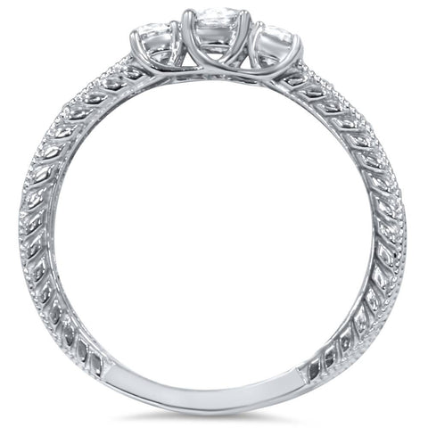 1/2ct Vintage Three Stone Round Diamond Engagement Ring 14K White Gold