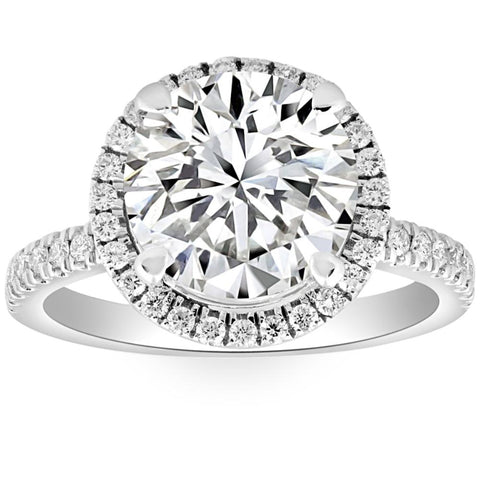 VS 3 1/2Ct Diamond Halo Lab Grown Engagement Ring in White, Yellow or Rose Gold