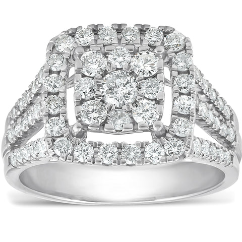 1 3/8ct Square Framed Diamond Halo Engagement Ring 10k White Gold