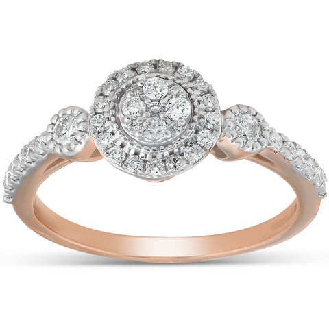 1/2 Ct Diamond Round Halo Vintage Engagement Ring 10k Rose Gold