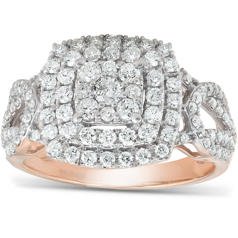 1 1/5 Ct TDW Double Cushion Halo Diamond Engagement Ring 10k Rose Gold