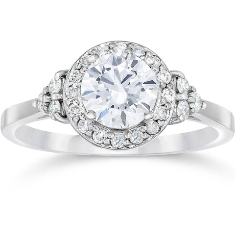 G/SI 1 Carat Halo Vintage Diamond Engagement Ring 14K White Gold