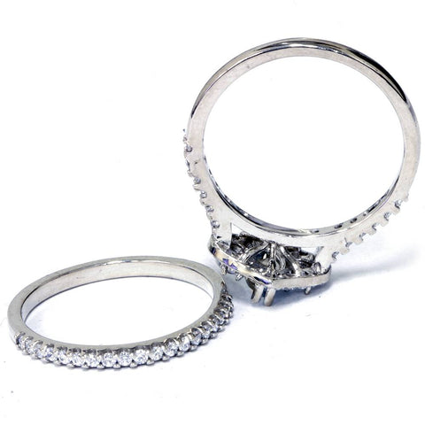 1 3/4ct 3-Stone Halo Enhanced Marquise Diamond Engagement Wedding Ring Set 14WG