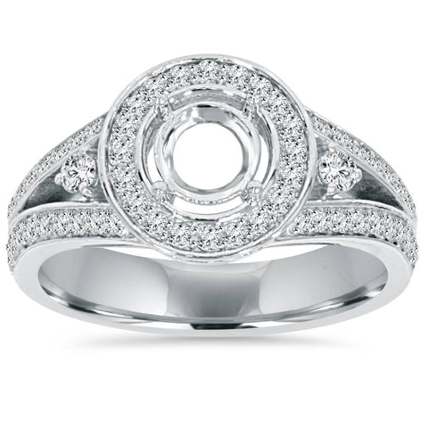 .55Ct Halo Split Shank Diamond Ring Setting 14K White Gold