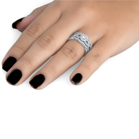 1.10Ct Diamond Bridal Engagement Ring Set 10K White Gold