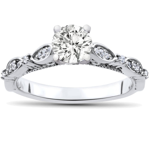 3/4ct Vintage Diamond Engagement Ring Antique Round Solitaire 14k White Gold