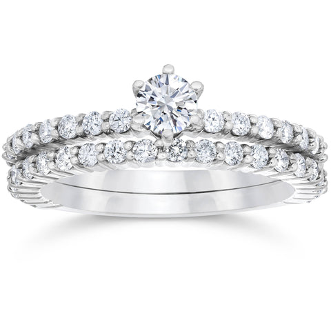 1 ct Diamond Engagement Matching Wedding Ring Set White Gold Solitaire Jewelry