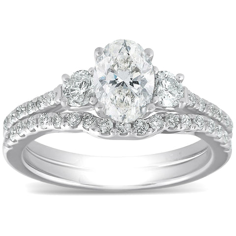 1 1/2 Ct Oval Shape Diamond Engagement Ring Wedding Set 14k White Gold Enhanced