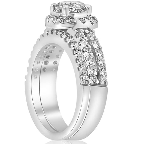 1 7/8ct Round Halo Enhanced Diamond Engagement Pave Wedding Ring 14K White Gold