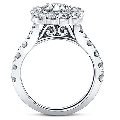 5Ct Cushion Halo Split Ring Diamond Engagement Set in White Yellow Rose Gold