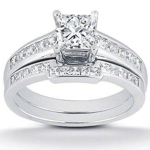 1ct Princess Cut Channel Set Diamond Wedding Engagement Ring 14K White Gold