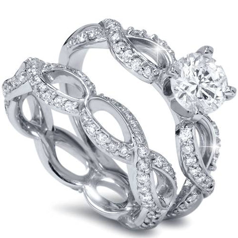 1 1/2ct Diamond Infinity Eternity Engagement Wedding Ring Set 14k White Gold