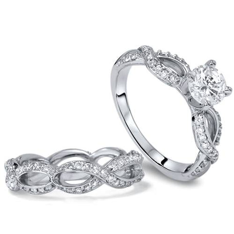 1 1/2ct Diamond Infinity Eternity Engagement Wedding Jewelry Ring Set White Gold
