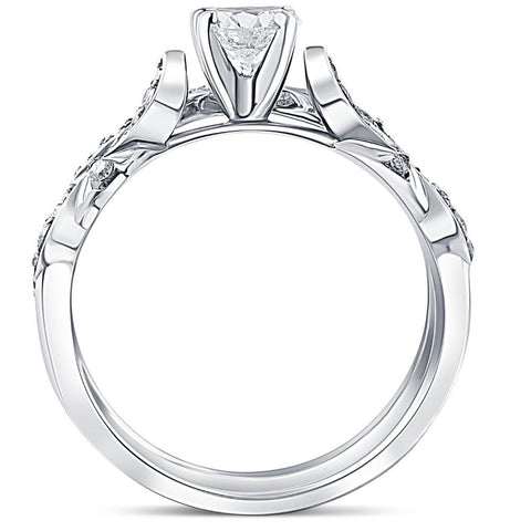 1 1/10ct Sculptural Diamond Engagement Ring Set 14K White Gold