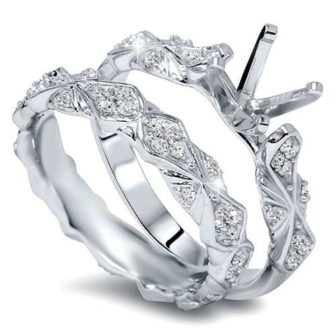 3/4ct Sculptural Diamond Engagement Ring Setting Semi Mount Matching Wedding 14K