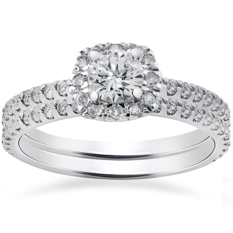 G/VS 1Ct Cushion Halo 100% Diamond Engagement Wedding Ring White Gold Lab Grown