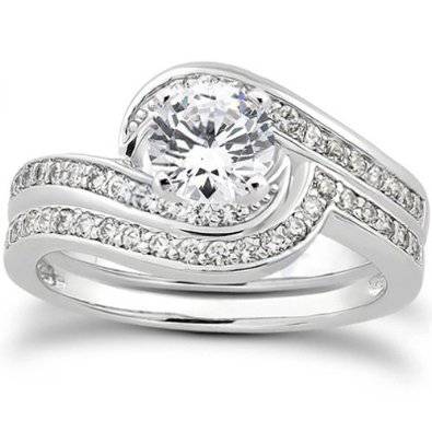 7/8ct Diamond Wedding Ring Set Solid 14K White Gold