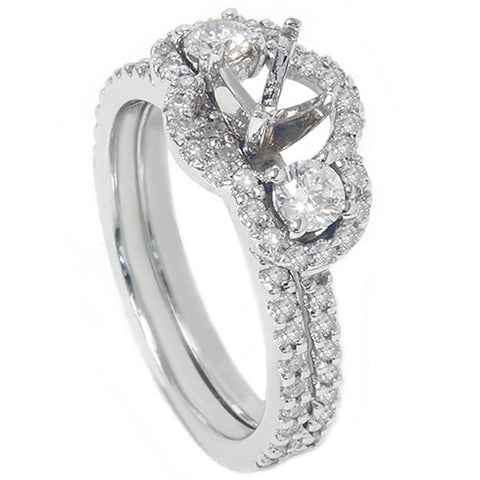 1 1/10ct 3 Stone Diamond Engagement Ring Setting & Matching Band