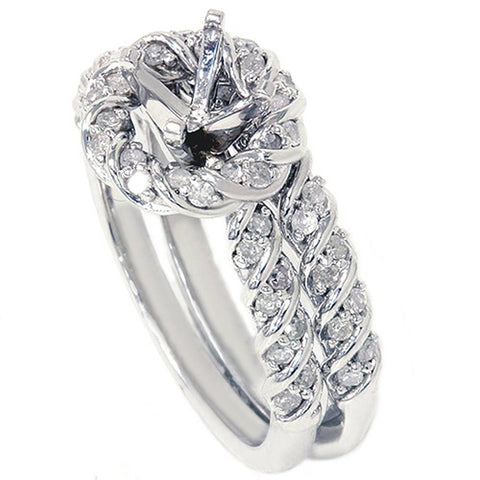 5/8ct Halo Bridal Ring Setting Solid 14K White Gold