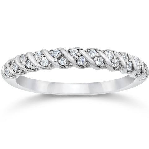 1/4ct Diamond Wedding Ring Stackable Braided Womens White Gold Band