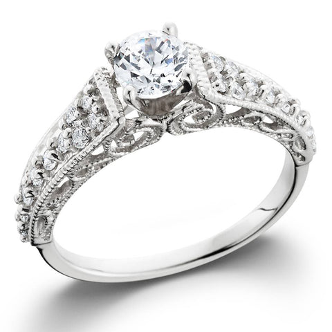 1/2 carat Vintage Filigree Diamond Solitaire Engagement Ring 14K White Gold