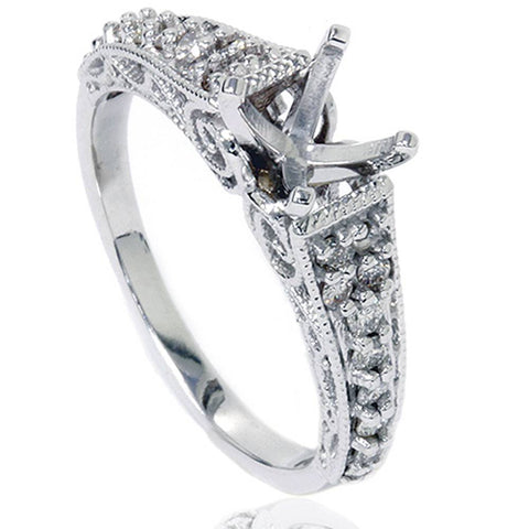 3/8ct Vintage Diamond Engagement Ring Mounting 14K White Gold