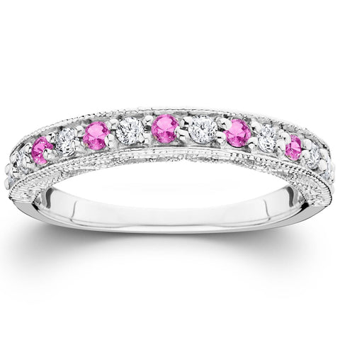 1/2ct Pink Topaz & Diamond Vintage Wedding Ring 14K White Gold