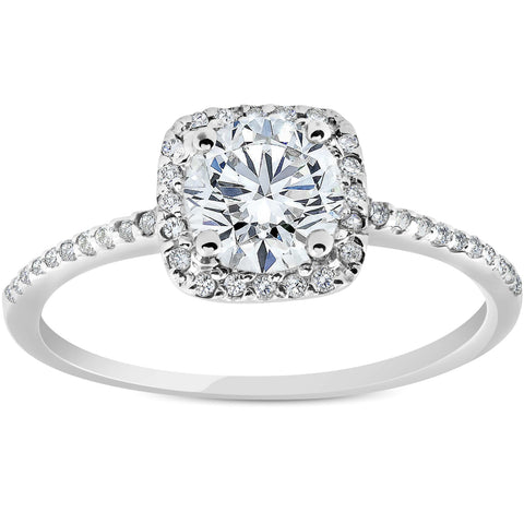 G/SI .85CT Cushion Halo Diamond Engagement Ring 14k White Gold Enhanced