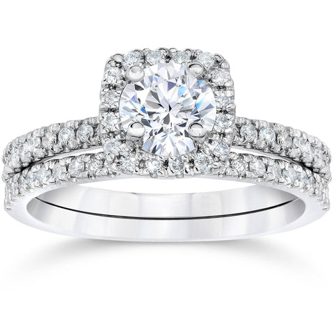 5 8Ct Cushion Halo Real Diamond Engagement Wedding Ring Set White Gold Bliss Diamond