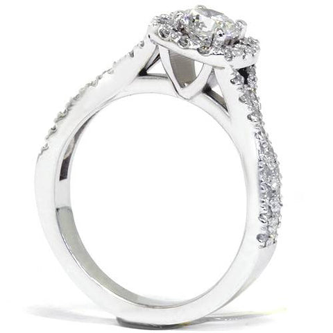 1ct Cushion Halo Solitaire Round Diamond Engagement Ring 14K White Gold
