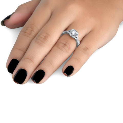 1ct Cushion Halo Diamond Engagement Ring 14K White Gold
