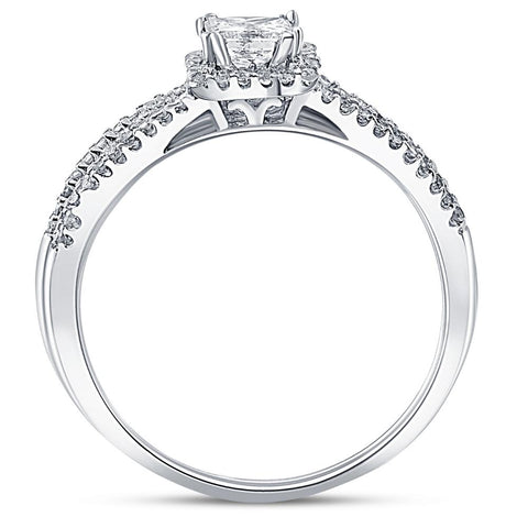 3/4ct Princess Cut Split Shank Engagement Ring Set 14K White Gold