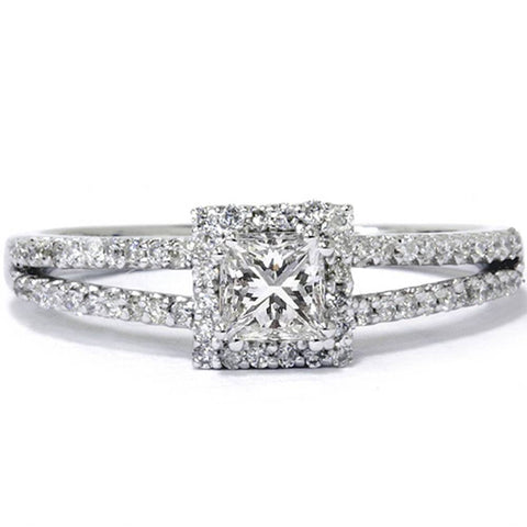5/8ct Princess Cut Halo Split Shank Engagement Ring 14K White Gold