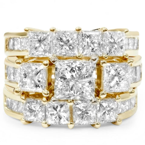 4 1/3ct Princess Cut Diamond Engagement Three Ring Set 14K Yellow Gold Enhanced
